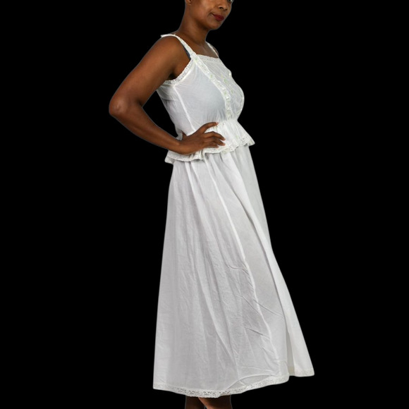 Vintage Cotton Night Dress White Nightgown Victorian Prairie Country Farm Medium - Picture 6 of 14